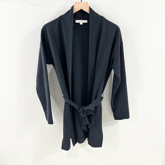 Loft Women’s Flecked Tie Waist Cardigan Navy Speckle Size Medium - Picture 2 of 6